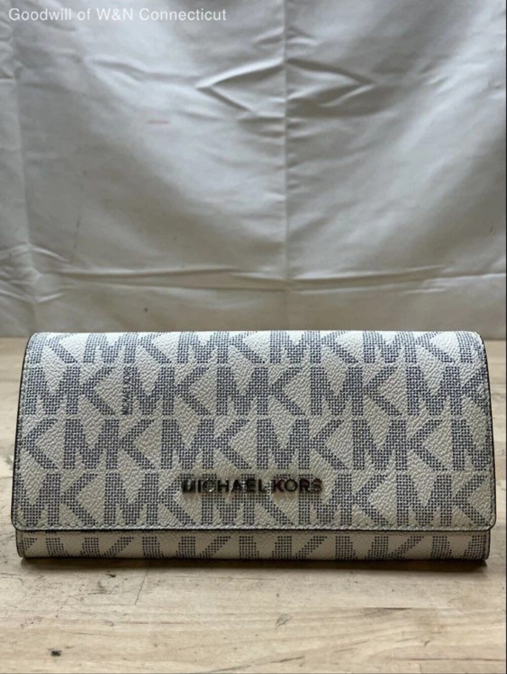 Michael Kors Monogram Continental Wallet in Cream/Gray/Blue
